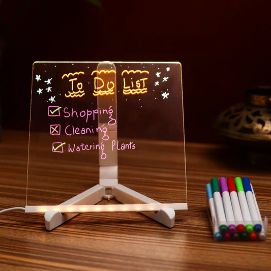 3D Acrylic Writing Board with Pen & Light, LED Rewritable Acrylic Message board with tripod stand