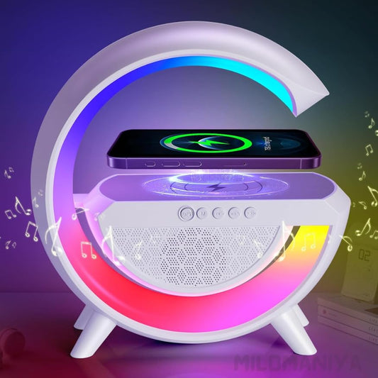 G-Shape Multifunctional Speaker Wireless Charger, 15W Fast Charging, Atmosphere Lamp with Bluetooth Speaker, FM Radio